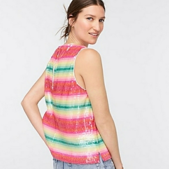 Jcrew Rainbow Stripe Sequin Sleeveless Shell Tank Top Sz XXS - Picture 6 of 6